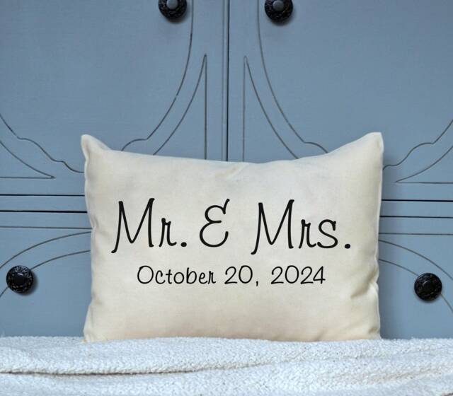 Personalized Newlywed Pillow, Wedding Gift, 2nd Anniversary, Cotton Mr. & Mrs. Anniversary Pillow, Anniversary - image 1