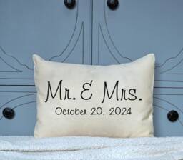 Personalized Newlywed Pillow, Wedding Gift, 2nd Anniversary, Cotton Mr. & Mrs. Anniversary Pillow, Anniversary - thumbnail 1