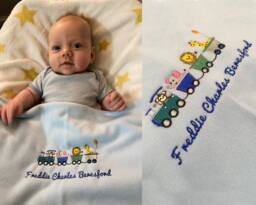 Baby Blanket Personalised With Animal Train
