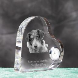 Romanian Mioritic Shepherd Dog - Crystal Clock in The Shape Of A Heart With Image Pure-Bred Dog - thumbnail 3