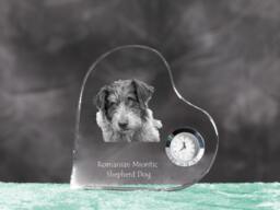 Romanian Mioritic Shepherd Dog - Crystal Clock in The Shape Of A Heart With Image Pure-Bred Dog - thumbnail 1