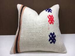 Vintage Turkish Kilim Pillow Cover, Handwoven Accent Cushion - 20x20 - thumbnail 1