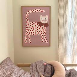 Cat Print - Colorful Nursery Wall Art Decor For Kids, Red Polka Dots - thumbnail 2