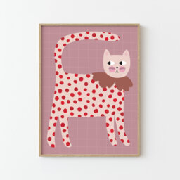Cat Print - Colorful Nursery Wall Art Decor For Kids, Red Polka Dots - thumbnail 1