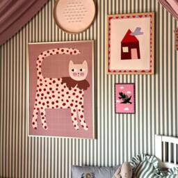 Cat Print - Colorful Nursery Wall Art Decor For Kids, Red Polka Dots - thumbnail 3