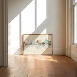 Mountains Landscape, Limited Edition Print, Wall Art, Nature Illustration, Reflection - Cream 30x40cm - thumbnail 1