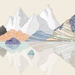 Mountains Landscape, Limited Edition Print, Wall Art, Nature Illustration, Reflection - Cream 30x40cm - thumbnail 3
