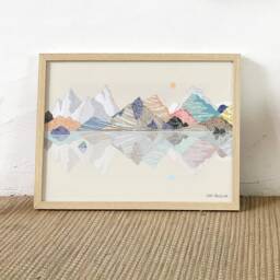 Mountains Landscape, Limited Edition Print, Wall Art, Nature Illustration, Reflection - Cream 30x40cm - thumbnail 2