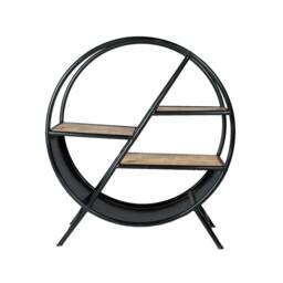 Esha Levin Industrial Style Antique Reclaimed Metal Black Round Shelves Open Bookcase For Living Room Study Hallway Furniture - thumbnail 2