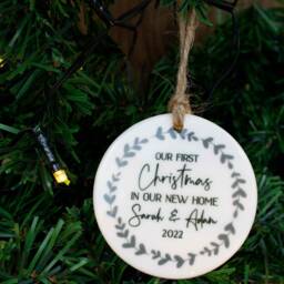 First Christmas in Our New Home Ornament Personalised Decoration - Round Ceramic Personalized Ornaments Secret Santa Bauble - thumbnail 2
