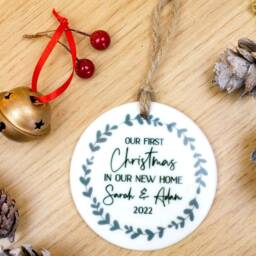 First Christmas in Our New Home Ornament Personalised Decoration - Round Ceramic Personalized Ornaments Secret Santa Bauble - thumbnail 3