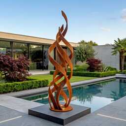 Rustic Metal Flame Sculpture Abstract Steel Art For Garden - thumbnail 3