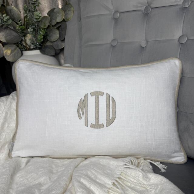 Monogrammed Bolster Cushion Embroidered Family Initials, Home Decor Gift - image 1
