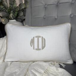 Monogrammed Bolster Cushion Embroidered Family Initials, Home Decor Gift
