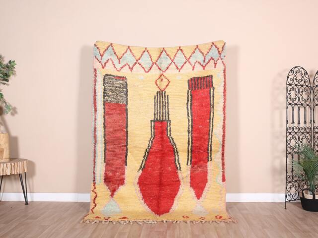 Vintage Yellow Boujaad Rug, Authentic Moroccan Rug 4x6 Ft - image 1