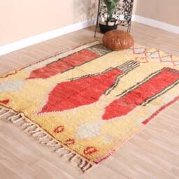 Vintage Yellow Boujaad Rug, Authentic Moroccan Rug 4x6 Ft - thumbnail 3