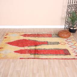 Vintage Yellow Boujaad Rug, Authentic Moroccan Rug 4x6 Ft - thumbnail 2