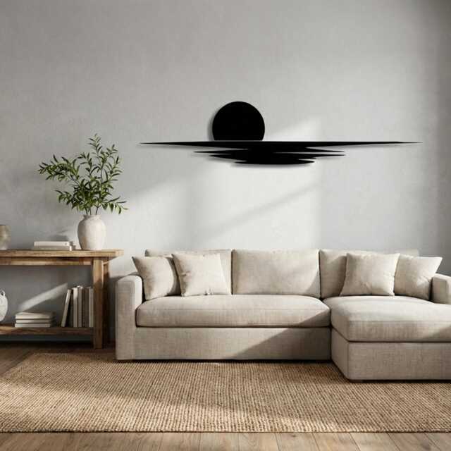 Minimalist Sun Horizon Metal Wall Art, Modern Sunset Decor, Large Zen Living Room Hanging - image 1