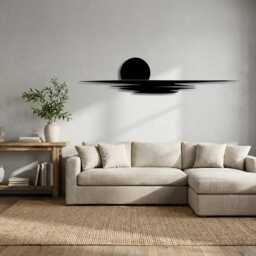 Minimalist Sun Horizon Metal Wall Art, Modern Sunset Decor, Large Zen Living Room Hanging - thumbnail 1