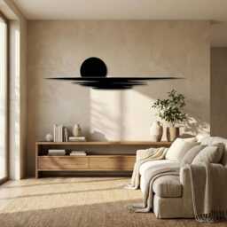 Minimalist Sun Horizon Metal Wall Art, Modern Sunset Decor, Large Zen Living Room Hanging - thumbnail 3