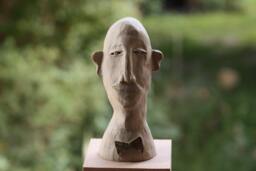 Male Head, Art Object, Sculpture Made Of Fine Stoneware, White Ceramic, Hand-Shaped, Carved, Painted, Frost-Resistant