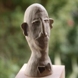 Male Head, Art Object, Sculpture Made Of Fine Stoneware, White Ceramic, Hand-Shaped, Carved, Painted, Frost-Resistant - thumbnail 4