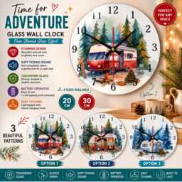 Winter Campervan Holiday Glass Wall Clock Festive Home Decor