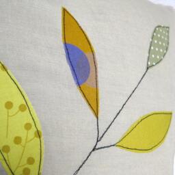 Cushion Cover, Olive Green Leaves On A Branch, Free Motion Applique, Linen, Cotton, 16 - thumbnail 2