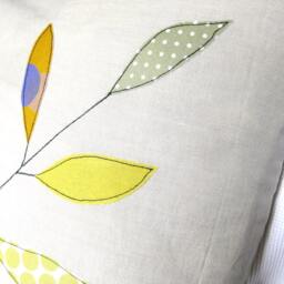 Cushion Cover, Olive Green Leaves On A Branch, Free Motion Applique, Linen, Cotton, 16 - thumbnail 3