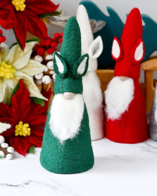 Felt Green-Coloured Gnome Tree Topper Green Santa Christmas Topper Made From Wool