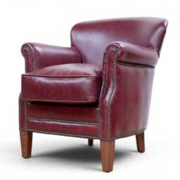 Professor Burgundy Leather Lounge Chair - Luxury Armchair Accent Club Study Library Reading - thumbnail 2