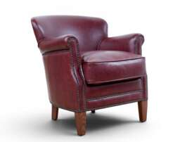 Professor Burgundy Leather Lounge Chair - Luxury Armchair Accent Club Study Library Reading - thumbnail 1