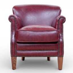 Professor Burgundy Leather Lounge Chair - Luxury Armchair Accent Club Study Library Reading - thumbnail 3
