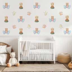 Princess Nursery Wall Decals Teddy Bear Stickers Baby Girl Decor Cute Animal Neutral - thumbnail 1