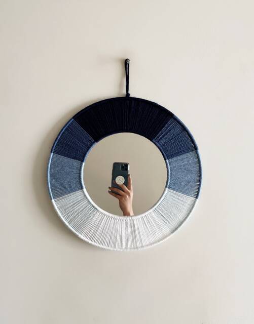 Blue Shades Macrame Mirror/Yarn Wall Hanging Nursery & Dorm Decor