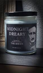 Midnight Dreary - 9Oz Soy Wax Glass Jar Candle Edgar Allan Poe The Raven - thumbnail 1