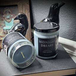 Midnight Dreary - 9Oz Soy Wax Glass Jar Candle Edgar Allan Poe The Raven - thumbnail 2
