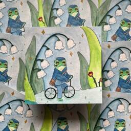 Frog On Bike Art Print Lily Of The Valley Garden Decor - thumbnail 2