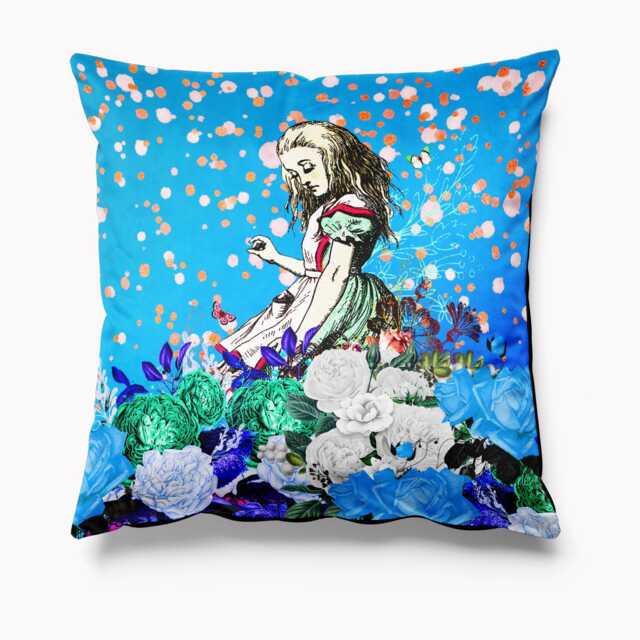 Outdoor Garden Cushion - Alice in Wonderland Bright Blue Waterproof Water Resistant Pillows 18 - image 1