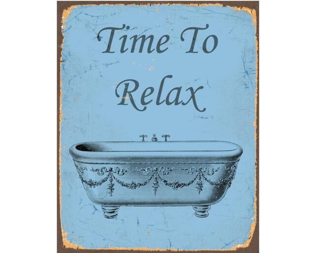 Time To Relax Bathroom Vintage Enamel Metal Tin Sign Wall Plaque