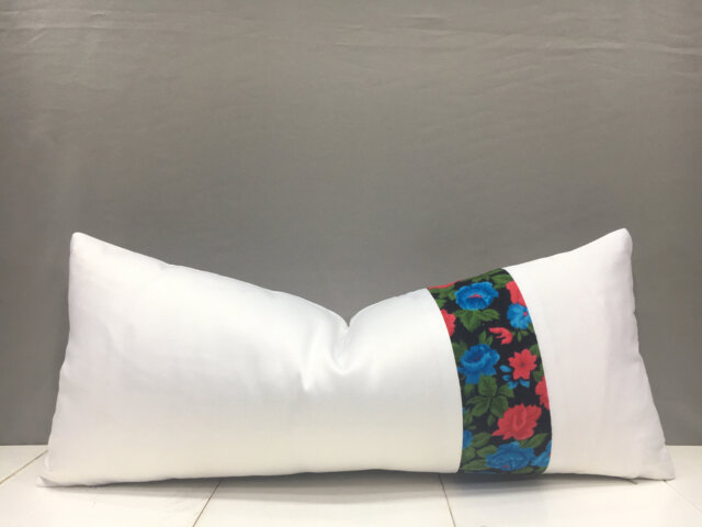 Floral Silk Ikat Pillow Cover, Handwoven Cushion - 10x24 - image 1
