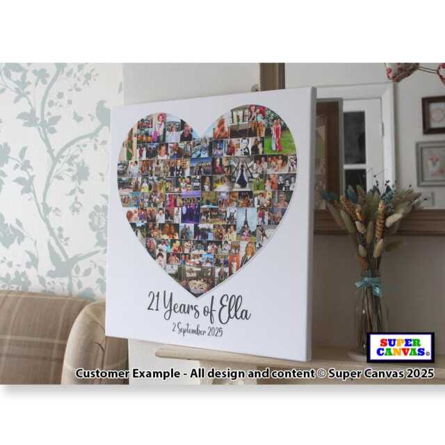Custom Birthday Mum Dad Friend Daughter Husband Wife Grandad Nana Heart Shape Photo Picture Collage Framed Canvas Print Gift - image 1