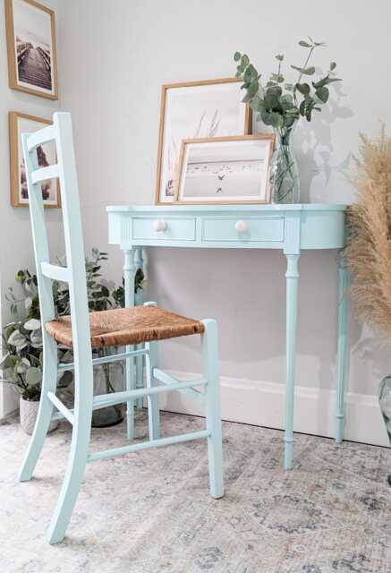 Compact/Petite Light Blue Country Cottage Style Dressing Table/Writing Desk & Chair Set - image 1