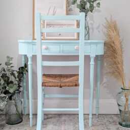 Compact/Petite Light Blue Country Cottage Style Dressing Table/Writing Desk & Chair Set - thumbnail 2