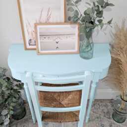 Compact/Petite Light Blue Country Cottage Style Dressing Table/Writing Desk & Chair Set - thumbnail 3