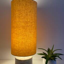 Mustard Yellow Textured 100% Linen Extra Tall Cylindrical Drum Lampshade - thumbnail 3