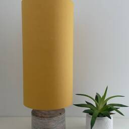 Mustard Yellow Textured 100% Linen Extra Tall Cylindrical Drum Lampshade - thumbnail 2