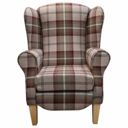Handmade Tartan Wingback Armchair Balmoral Mulberry Fabric - thumbnail 2