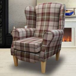 Handmade Tartan Wingback Armchair Balmoral Mulberry Fabric - thumbnail 3