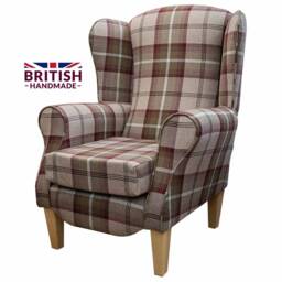 Handmade Tartan Wingback Armchair Balmoral Mulberry Fabric